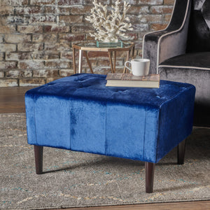 English Elm Christopher Knight Home® - OTTOMAN Tufted Velvet Mid Century Footstool with Buttoned Design, Birch Legs, Plush Seating Accent for Living Rooms Navy Blue 61671.00NBL