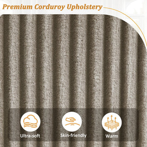 English Elm 4-seater Corduroy Sofa with USB Ports, Flip-Top Cup Holders, Hidden Arm Storage & Ultra-Deep Seats Brown N719S001990D