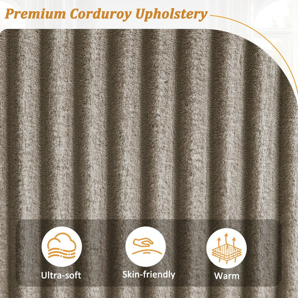 English Elm 4-seater Corduroy Sofa with USB Ports, Flip-Top Cup Holders, Hidden Arm Storage & Ultra-Deep Seats Brown N719S001990D