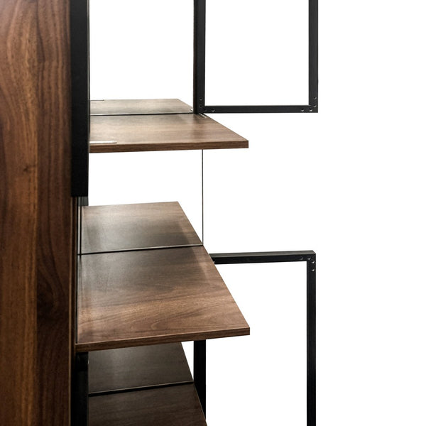 English Elm 70" Modern Glass Door Display Cabinet with LED Adjustable Lighting, 5-Tier Pull-Out Shelves for Versatile Storage and Display W331S00196