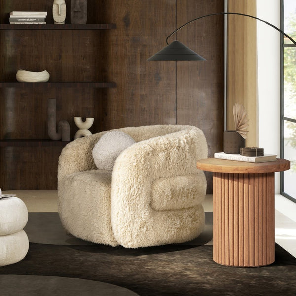English Elm Becker Solid Oak Genuine Sheepskin Accent Armchair Rustic Farmhouse Living Room B2719P277873