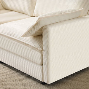 English Elm 69" Plush Cloud Loveseat Modular 2-Seater Sofa in Beige Corduroy, Convertible Ottoman, Durable Frame, 440lb Support W1829P324893