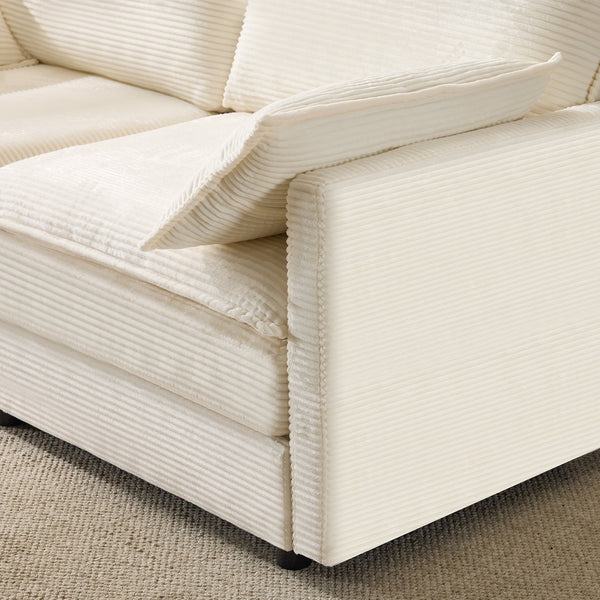 English Elm 69" Plush Cloud Loveseat Modular 2-Seater Sofa in Beige Corduroy, Convertible Ottoman, Durable Frame, 440lb Support W1829P324893