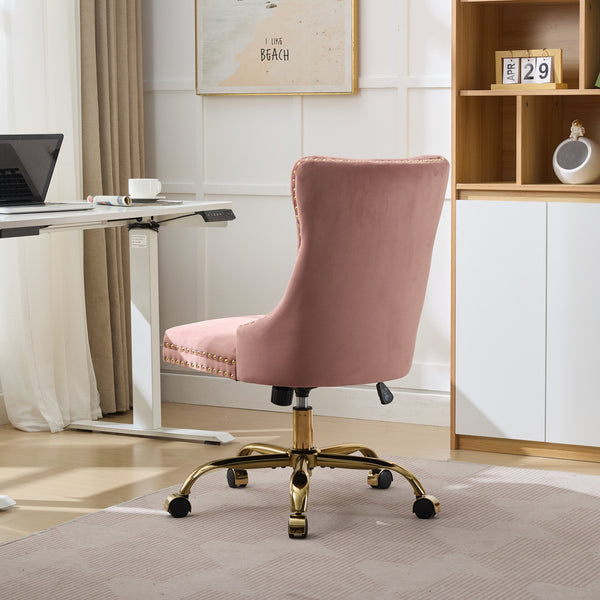 English Elm A&A Velvet Tufted Office Chair with Hand-Pulled Buttons, Nailhead Trim & Golden Metal Base, Luxe Comfort Pink W1143P292467