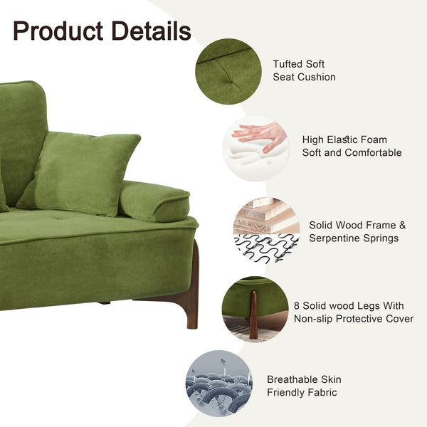 English Elm 103 Luxurious Cloud Velvet Sofa with High-Elastic Sponge Cushion, Deep-Seated Comfort for Living Spaces Green W2290S00009