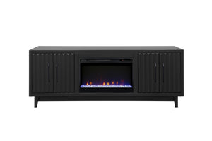 English Elm Radiance 75" Fireplace TV Stand for TVs up to 85" — Fluted Doors, 26" Electric Insert, Black Finish B108P345210
