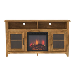 English Elm Walker Edison - Classic Glass-Door Fireplace Tall Tv Stand For Tvs Up To 65" - Barnwood