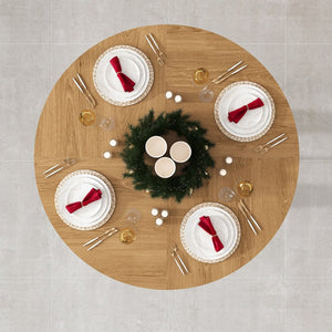 English Elm Round Farmhouse Dining Table Seats Four with Warm Oak Grain Finish for Kitchen Nook W2700P415283