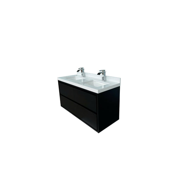 English Elm 48.03"w Floating Matte Black Vanity with Ceramic Sink and White Stone Countertop T3785S00018