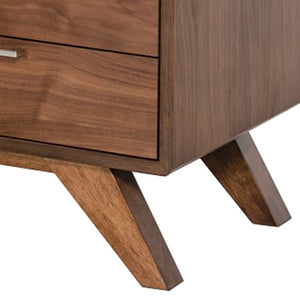 English Elm 2 Drawer Mid-century Wooden Nightstand with Angled Legs and Metal Bar Pulls B056P416783