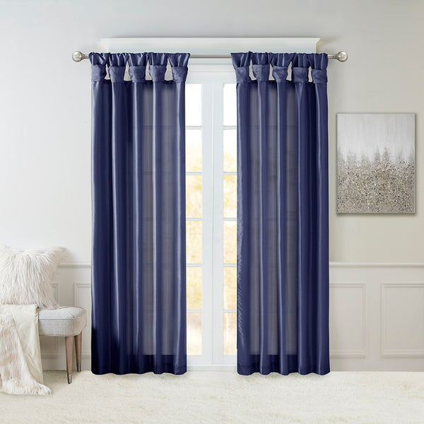 JLA Home Madison Park - Twist Madison Park Emilia Faux Silk Lined Curtain Panel with Twist Tab Top for Tailored Elegance Navy MP40-6319