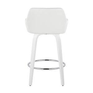 English Elm Fixed-height Swivel Counter Stools with Faux Leather Seats and Chrome Footrest Set of 2 White B202S01817