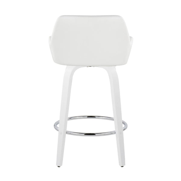 English Elm Fixed-height Swivel Counter Stools with Faux Leather Seats and Chrome Footrest Set of 2 White B202S01817