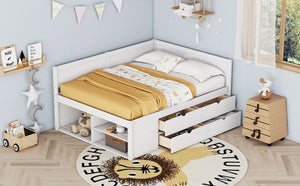 English Elm Full Size Daybed with Storage Drawers Open Shelves Low Profile Contemporary Frame White LP102023AAK-1