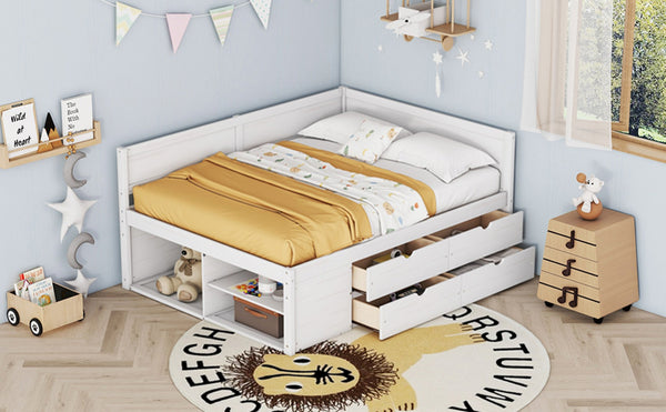 English Elm Full Size Daybed with Storage Drawers Open Shelves Low Profile Contemporary Frame White LP102023AAK-1