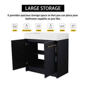 English Elm 84 Inch Freestanding Bathroom Vanity with Integrated Resin Sink, Soft-Close Doors, Shelves & Extra Storage Space Black Chestnut,Glossy White W999S00301