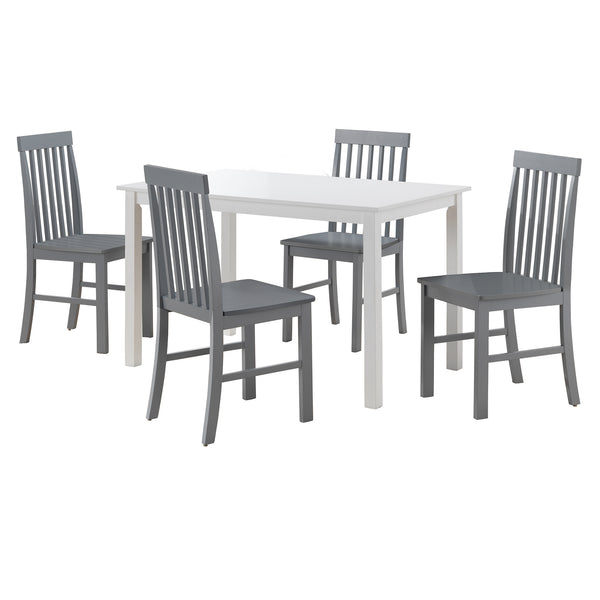 English Elm Walker Edison - Classic Rustic 5-Piece Dining Set with Slat-Back Spindle Chairs, Solid Rubberwood Table, White/Grey Finish - Perfect for Small Kitchens and Farmhouse Style B185P326702