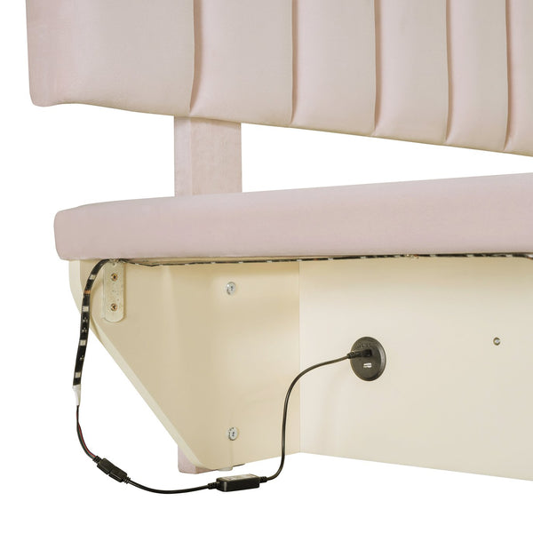 English Elm Queen Upholstered Floating Bed with LED Lighting, Hydraulic Lift, 4 Storage Drawers, Velvet Luxury Pink SF000132AAH