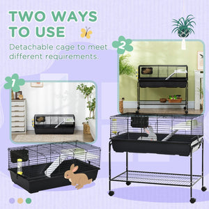 English Elm Pawhut Two Story Wire Small Animal Habitat with Wheeled Stand Shelf and Accessories W2225P200913