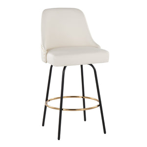 English Elm Fixed-height Swivel Counterstools White Faux Leather Gold Nailhead Black Frame Set 2 B202S01851