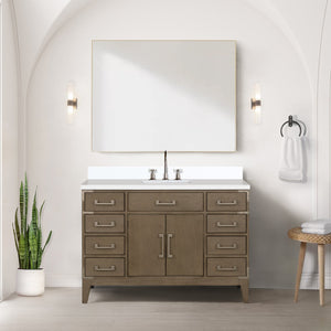 English Elm Grey Oak Single Bath Vanity Set With White Quartz Top, Gooseneck Faucet & Matching 46 In. Mirror B2731S02021