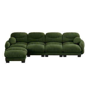 English Elm Pleated Chenille Sectional Sofa with Ottoman Ergonomic Foam Curved Armrests Living Room Green W5656S00053