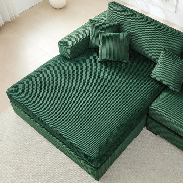 English Elm 148.03'' Mid Century Modern 4 Seat Sectional Sofa with Reversible Chaise for Living Room Green W876S00330