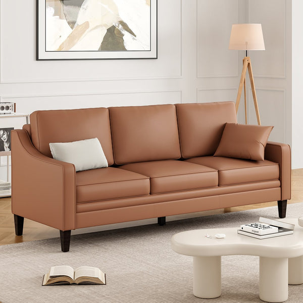 English Elm 78.75'' Slipcovered Faux Leather Sofa with High-Density Foam, Solid Wood Frame, Easy-Clean Finish Brown T3623P411308