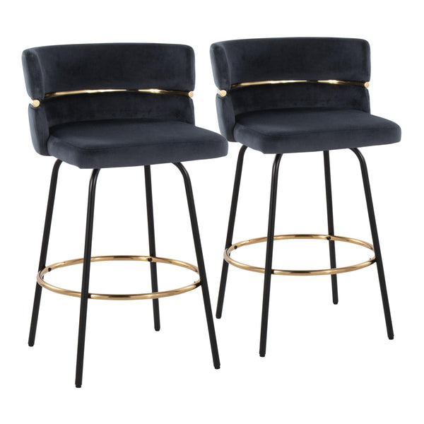 English Elm Cinch 26" Contemporary Fixed-Height Swivel Counter Stool Set of 2 with Velvet Upholstery and Gold Footrest Black B202S00191