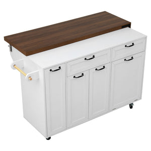 English Elm K&k Extendable Kitchen Island Rolling Cart with Spice Rack Walnut Oak Finish White N707S000026W
