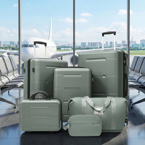 English Elm 6 Piece Hardshell Abs Travel Set with Spinner Wheels Combination Lock and Toiletry Bag Army Green N732P391465F