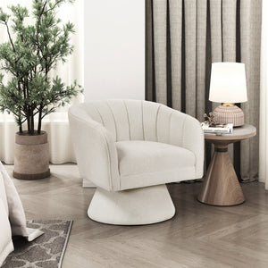 English Elm 1pc Bouclé Swivel Accent Chair with Channel Back, Plush Foam Seat, 360° Rotation, Modern Comfort Beige 28.5 L x 28 W x 20 H B011P308015