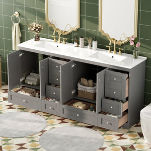 English Elm 72 Shaker Bathroom Vanity 72" Double-Sink Freestanding with Ceramic Basin, Soft-Close Drawers & Doors Grey N729P000010E