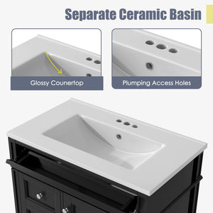 English Elm 30'' Modern Bathroom Vanity With Ceramic Sink & Soft-Close Drawers - Stylish Storage Solution! N710P206904B