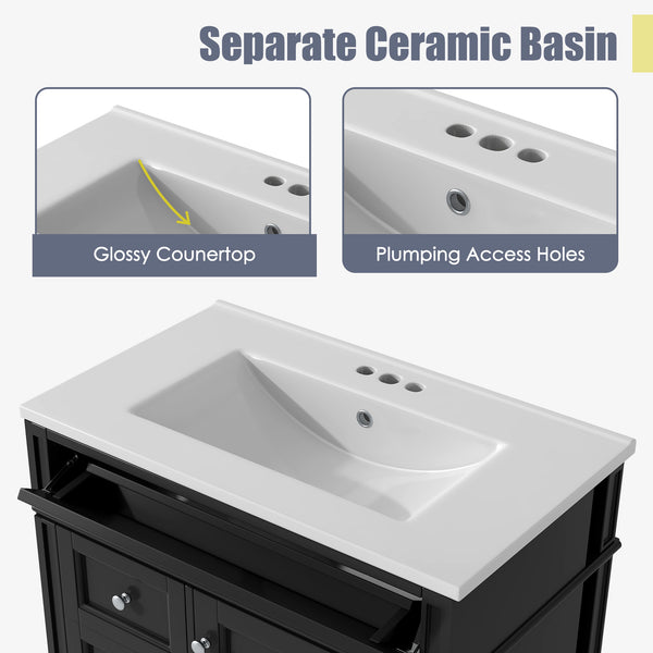 English Elm 30'' Modern Bathroom Vanity With Ceramic Sink & Soft-Close Drawers - Stylish Storage Solution! N710P206904B