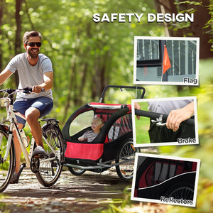 English Elm Aosom Three-wheel Kids Bike Trailer Dual Seat Foldable Cart with Safety Harness W2225P229356