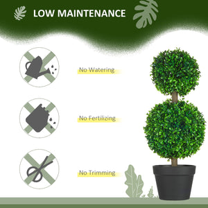 English Elm HOMCOM Boxwood Topiary Tree in Pot — Realistic 2-Ball Faux Plant, Indoor/Outdoor Low-Maintenance Decor W2225P217285