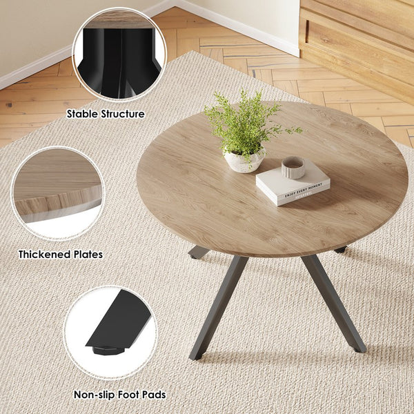 English Elm 47.2" Solid Wood Round Dining Table for 4-6 with X-Shaped Pedestal, Spacious Surface & Floor-Protecting Pads Black+Brown T3623P408638