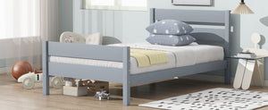 English Elm Twin Minimalist Rubberwood Bed with Headboard & Footboard, Grey Storage Twin Frame, 250lb Capacity W504P284274
