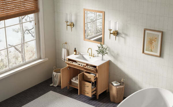 English Elm [video] 36 Inch Freestanding Bathroom Vanity with Ceramic Sink and Soft Close Storage N759P395344N