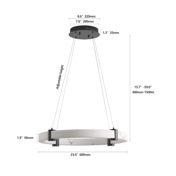 English Elm Modern Marble Resin Ring Pendant Warm Led Glow for Dining Rooms and Kitchen Islands W2312P415972