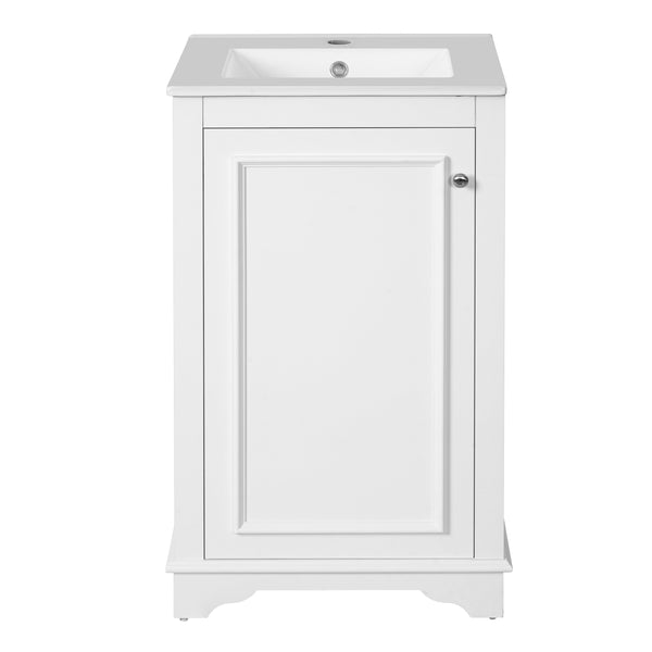 English Elm 20-inch Bathroom Vanity with Ceramic Sink, Modern Freestanding Single Vanity with Soft-Close Doors and Adjustable Shelf for Ample Organized Storage White N710P317678K