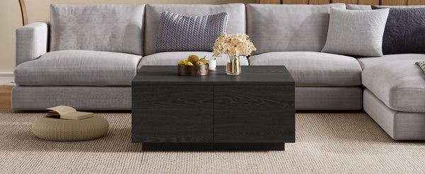 English Elm 33.25" Square Storage Coffee Table Four Drawer Matte Mdf Living Room Centerpiece Black N735P422508B