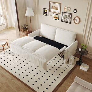 English Elm 70.9" Multi-Functional Convertible Sleeper Sofa Bed with 2-in-1 Pillow & Blanket Set, Velvet loveseat Beige+White W1885P263555