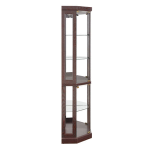 English Elm Corner Curio Cabinet Lighted Glass Display Case with Mirrored Back for Living Room W2275P194428