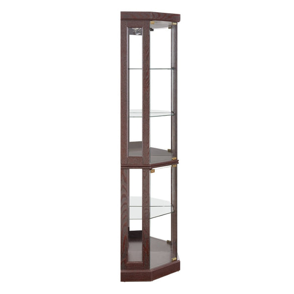 English Elm Corner Curio Cabinet Lighted Glass Display Case with Mirrored Back for Living Room W2275P194428