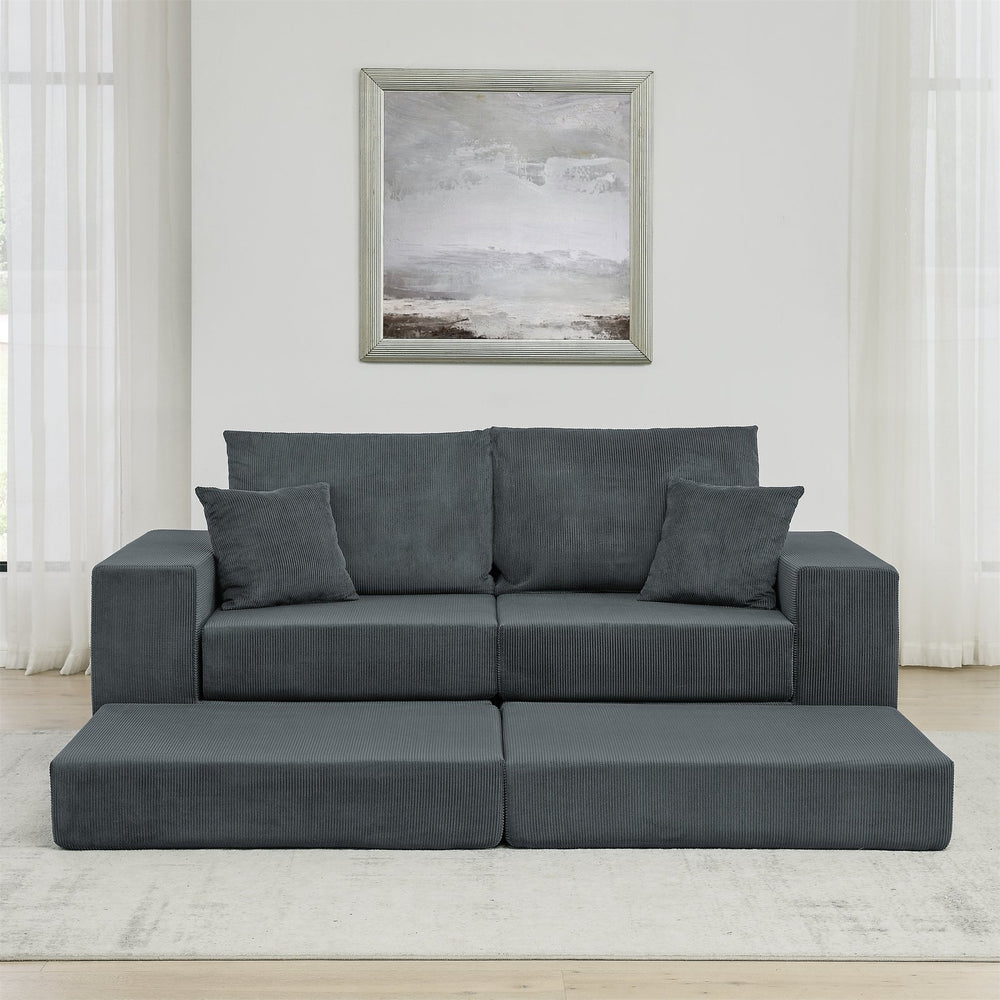 English Elm Modular Cloud Sectional Sofa with Corduroy Upholstery, Deep-Seat Sleeper Loveseat, Removable Ottoman, No-Assembly Comfort and Customizable Configuration Grey W1117P357546
