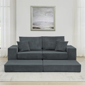 English Elm Modular Cloud Sectional Sofa with Corduroy Upholstery, Deep-Seat Sleeper Loveseat, Removable Ottoman, No-Assembly Comfort and Customizable Configuration Grey W1117P357546