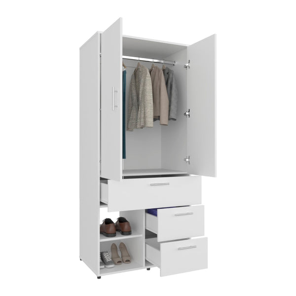 English Elm Alpine Freestanding Wardrobe with Hanging Rod Shoe Storage and Drawers for Bedroom B200S00461