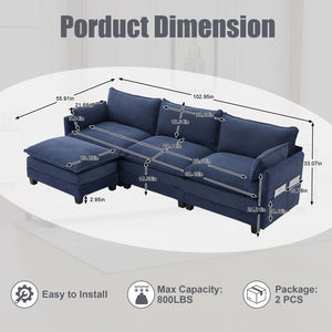 English Elm United We Win Modular Corduroy Sectional with Ottoman Low Profile Living Room Couch Navy W1568S00261